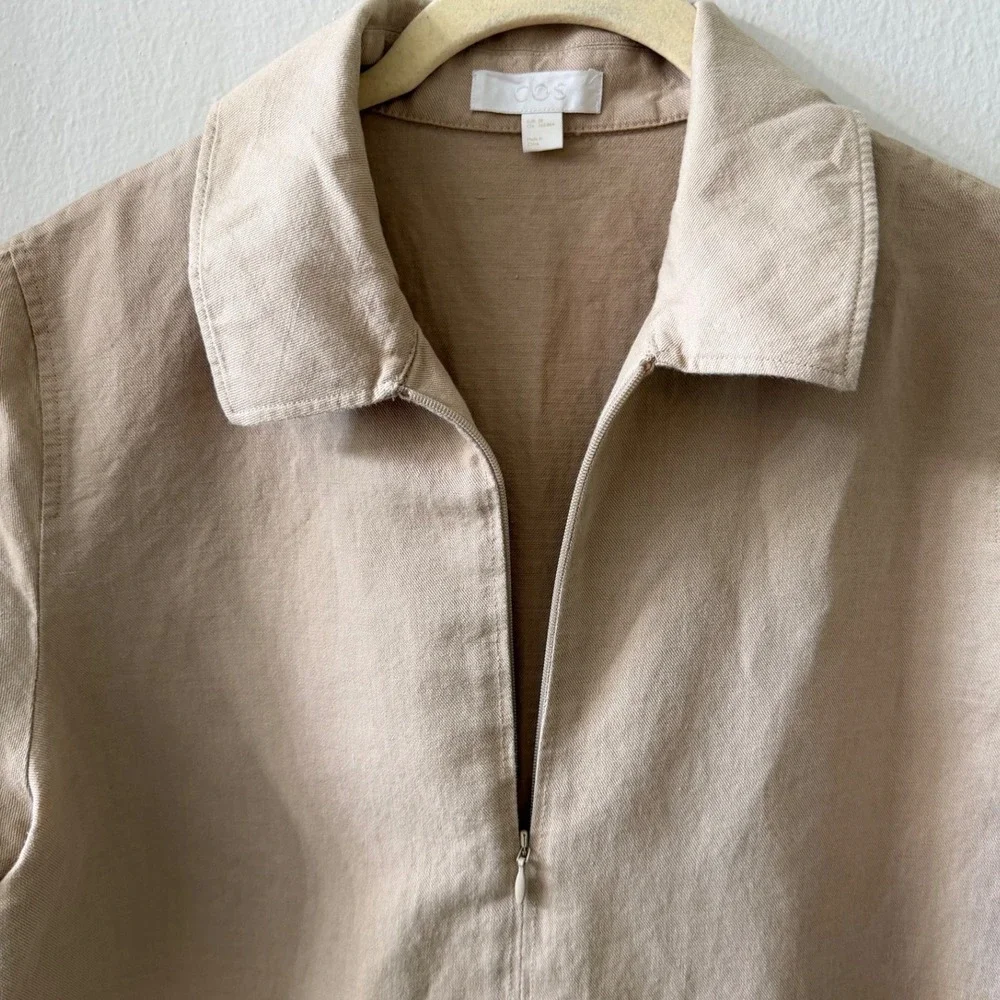 COS Utility Jumpsuit Women's US 6 8 Beige Cotton Linen Blend Minimalist